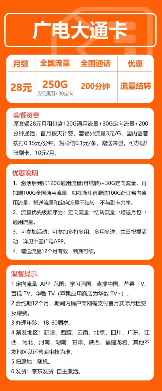 号卡办理-广电大通卡【发全国，到期可续】-220G通用+30G定向+200分钟-小可网络科技-号卡极团-号卡联盟