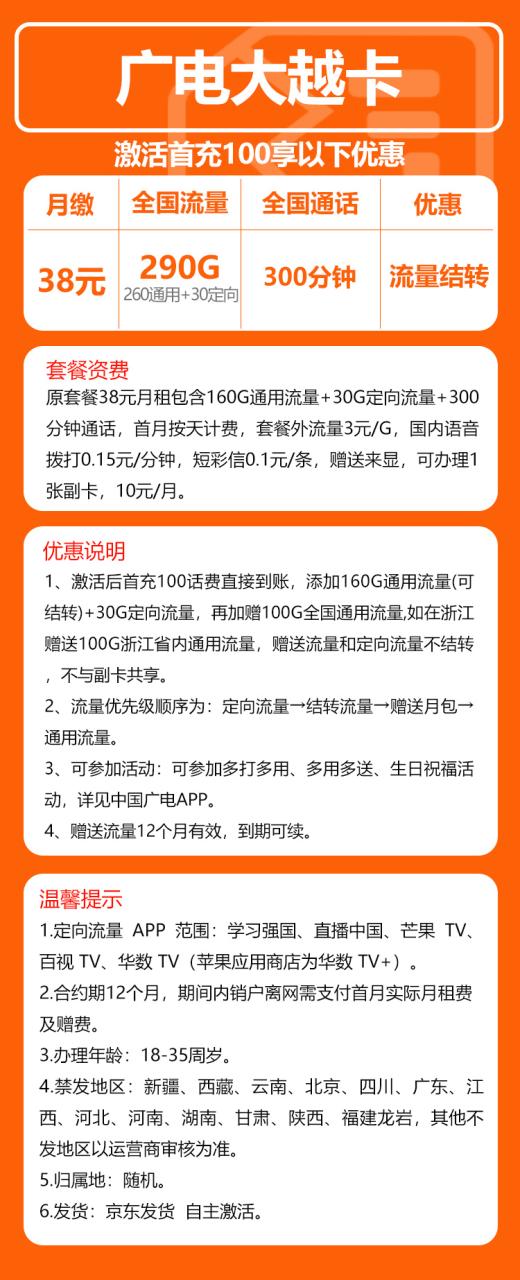 号卡办理-广电大越卡@【发全国，到期可续】-260G通用+30G定向+300分钟-172号卡-号卡极团-号卡联盟-卡业联盟-号易